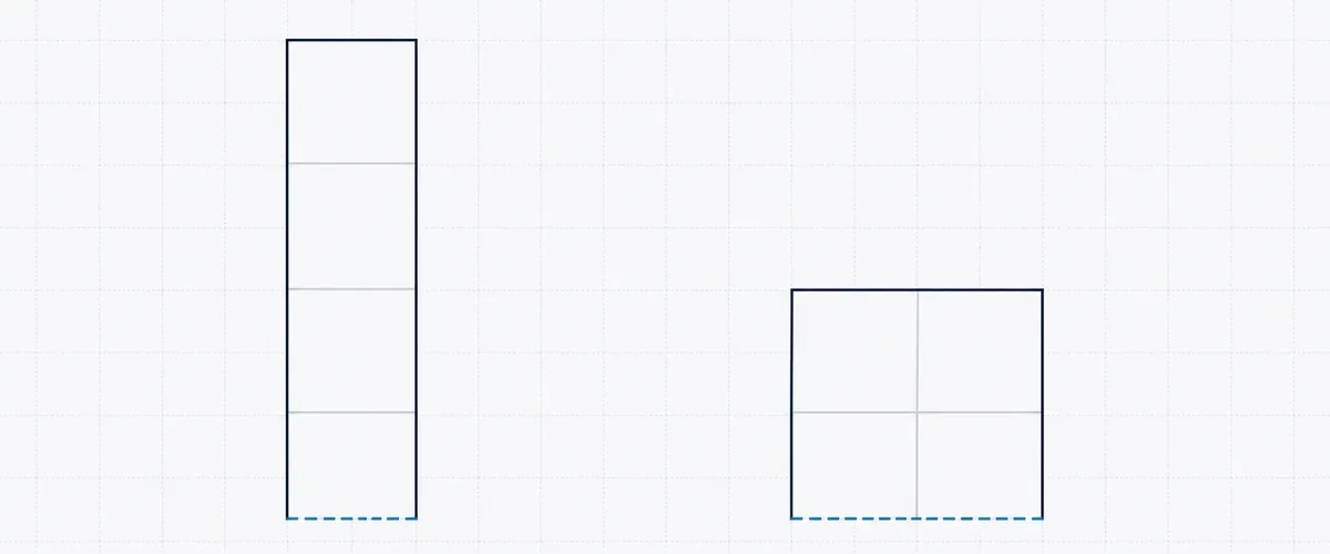 Deux parcelles de stand de même surface et de formes différentes - la forme change la longueur de mur disponible