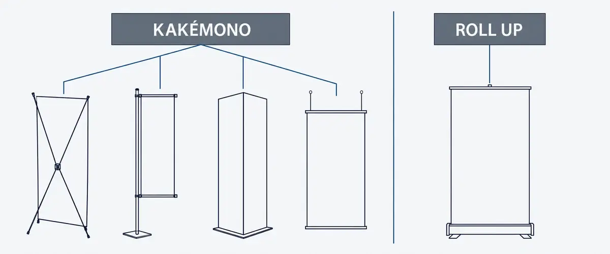Deux étiquettes de rayon séparées - à gauche quatre supports de mécaniques différentes, à droite le caisson enrouleur seul sous son propre nom