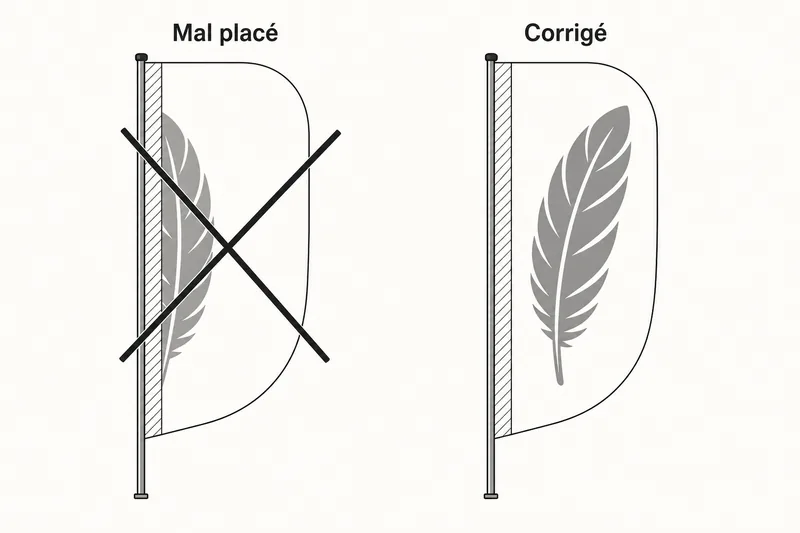 Zone masquée par le fourreau de couture le long du mât - visuel mal placé et visuel corrigé