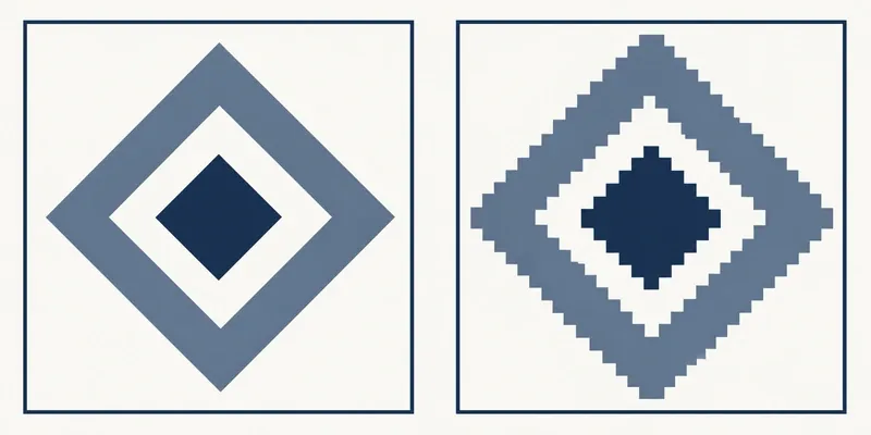 Comparatif d'un motif à sa taille d'origine et du même motif agrandi depuis une basse définition